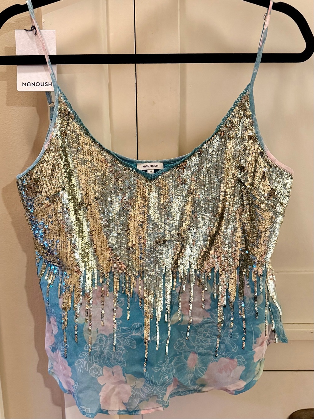 NWT Manoush Old Roses Floral Sequin Camisole Top FR 38